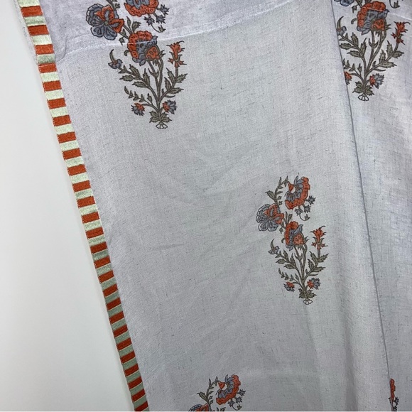 Anthropologie Cotton Block Print Curtain with Striped Trim | one panel - Picture 10 of 10